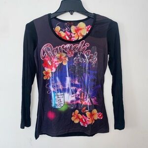 Black Paradise Floral Long Sleeve Top